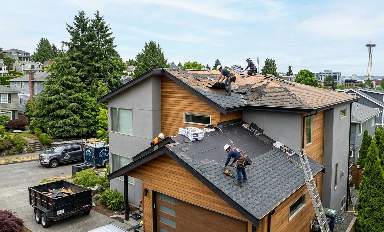 Roof replacement in progress in Seattle